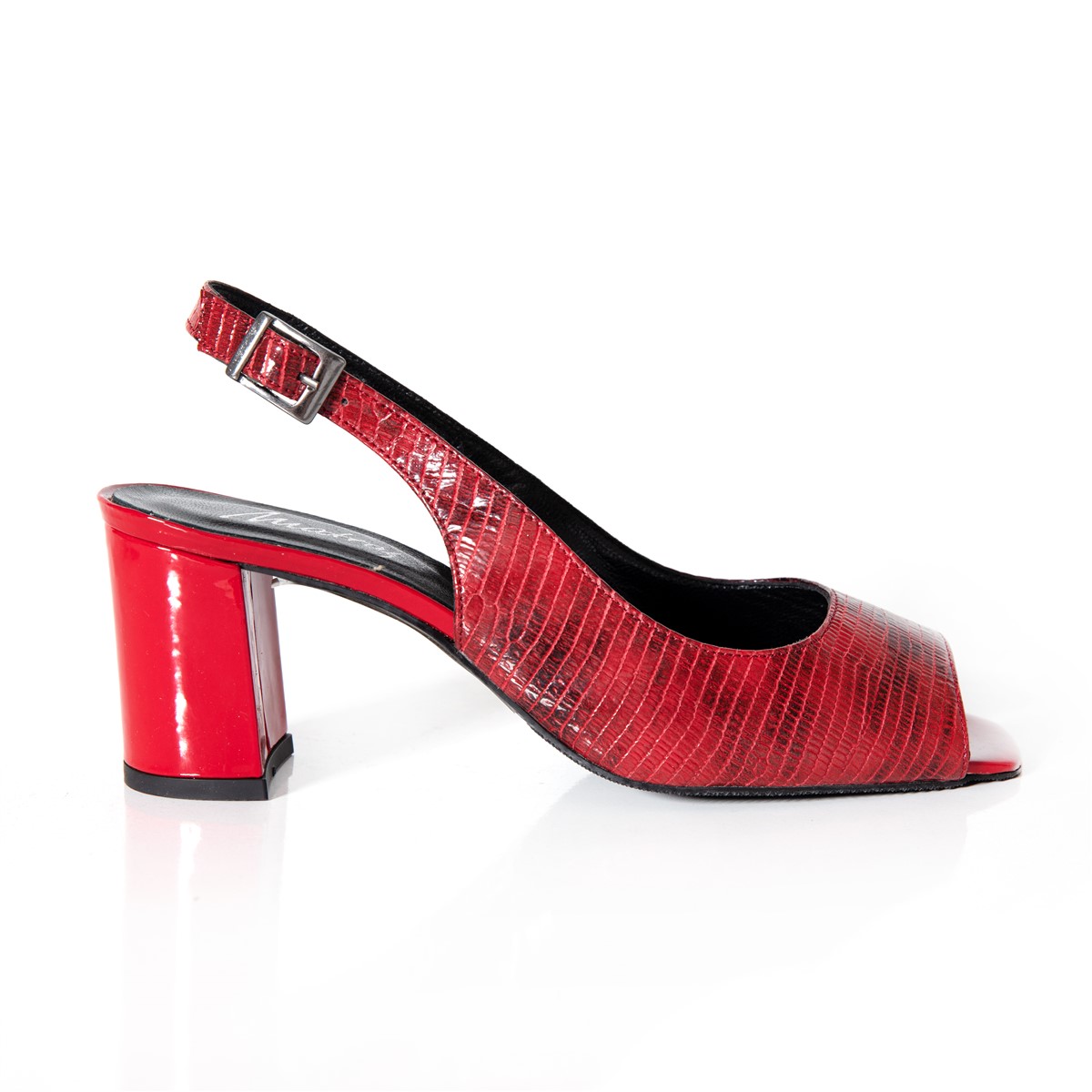 Matraş Kadın Yılan Baskı Topuklu Kadın Ayakkabı  Kırmızı 9FF-1033