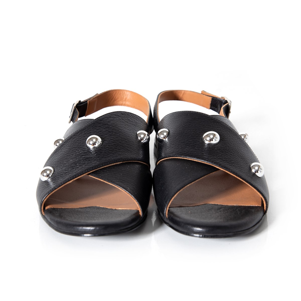 Matraş Kadın Zımbalı Deri Sandalet  Siyah 9FF-1317