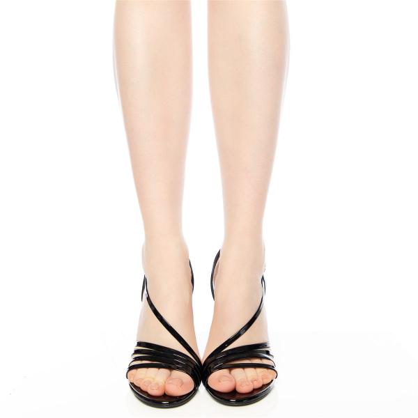 Matraş Kadın Rugan Topuklu Sandalet Siyah 9FF-1470