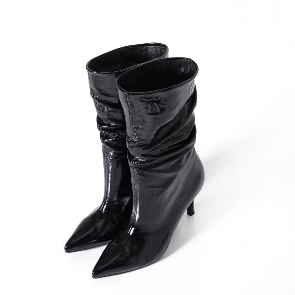 Matraş Kadın Rugan Topuklu Çizme Siyah 9FF-1453