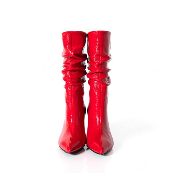 Matraş Kadın Rugan Topuklu Çizme Kırmızı 9FF-1453
