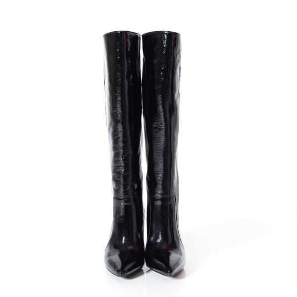 Matraş Kadın Topuklu Rugan Çizme Siyah-Kırmızı 9FF-1447
