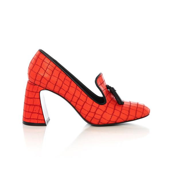 Matraş Kadın Deri Topuklu Ayakkabı  Kırmızı 9FF-1386