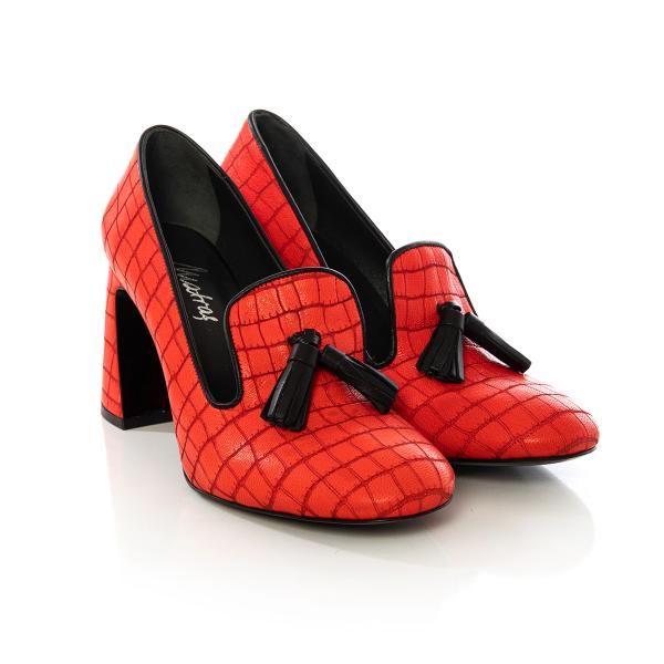 Matraş Kadın Deri Topuklu Ayakkabı  Kırmızı 9FF-1386