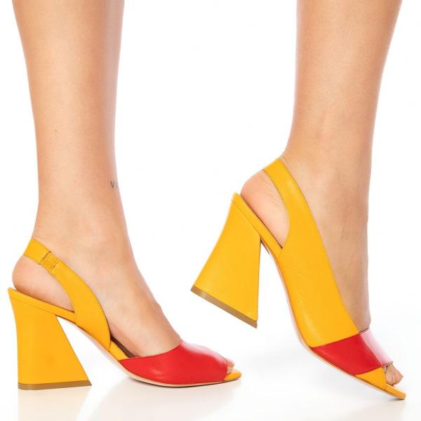 Matraş Kadın Deri Topuklu Ayakkabı  Sarı 9FF-1388