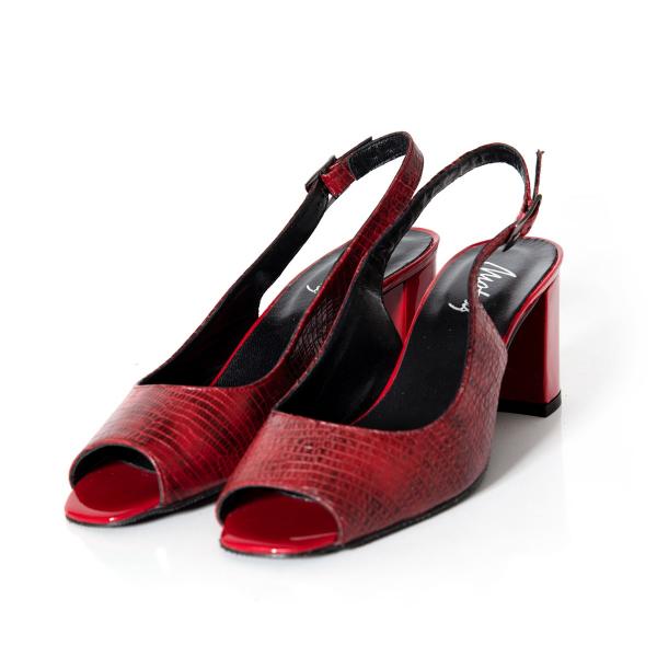 Matraş Kadın Yılan Baskı Topuklu Kadın Ayakkabı  Kırmızı 9FF-1033