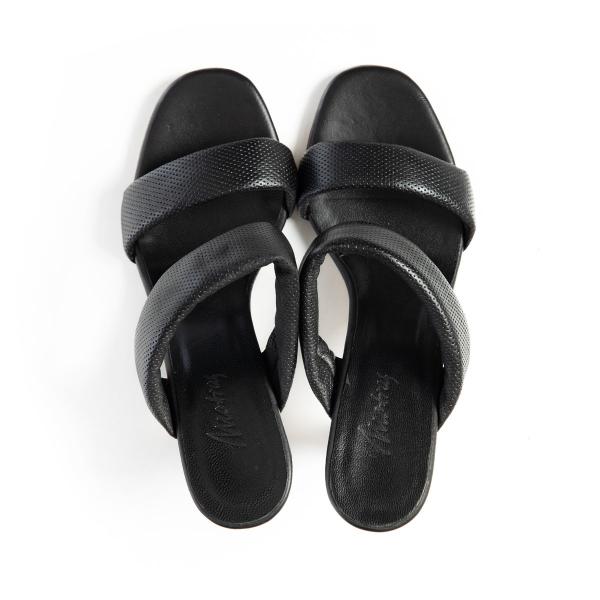 Matraş Kadın Deri Topuklu Sandalet  Siyah 9FF-1422